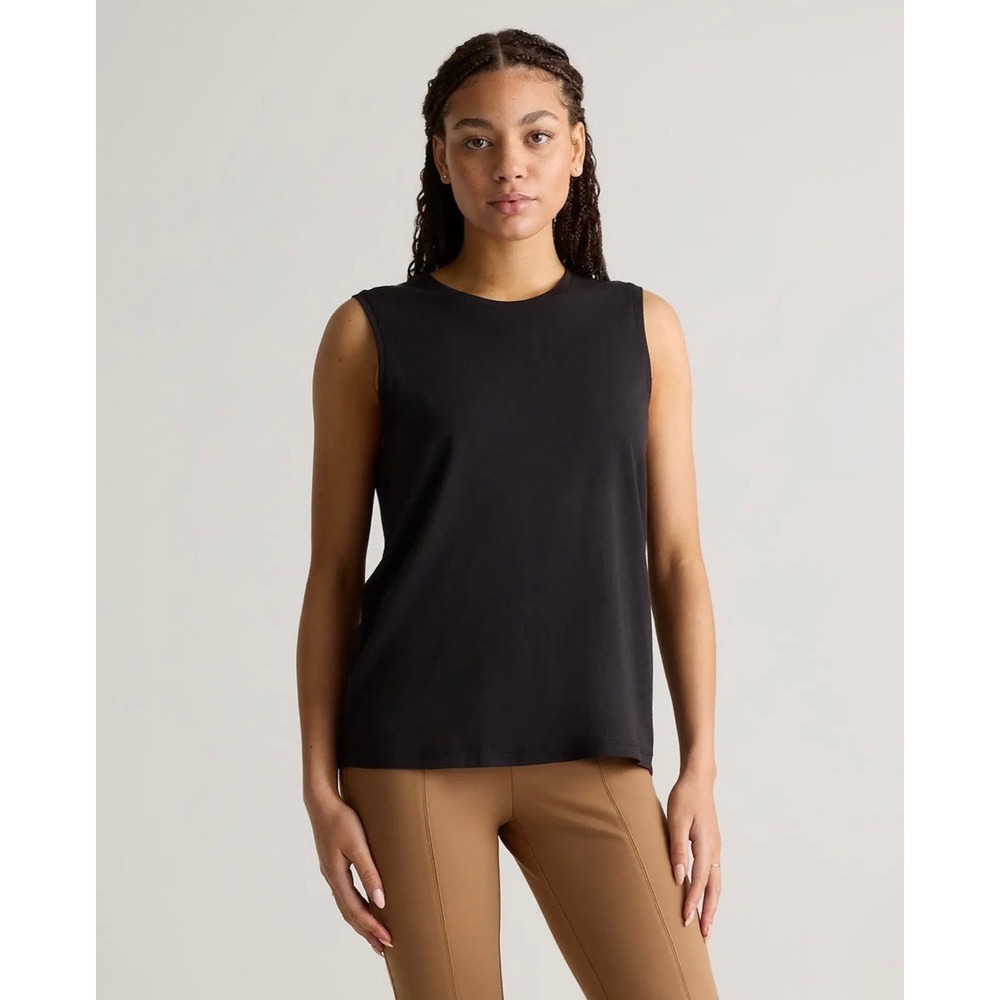 Quince Black Cotton Modal Muscle Tank Top Sleeveless Crew Neck Tee Large